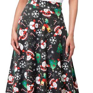 Women's Christmas Print Flared A-Line Skirt Midi L
